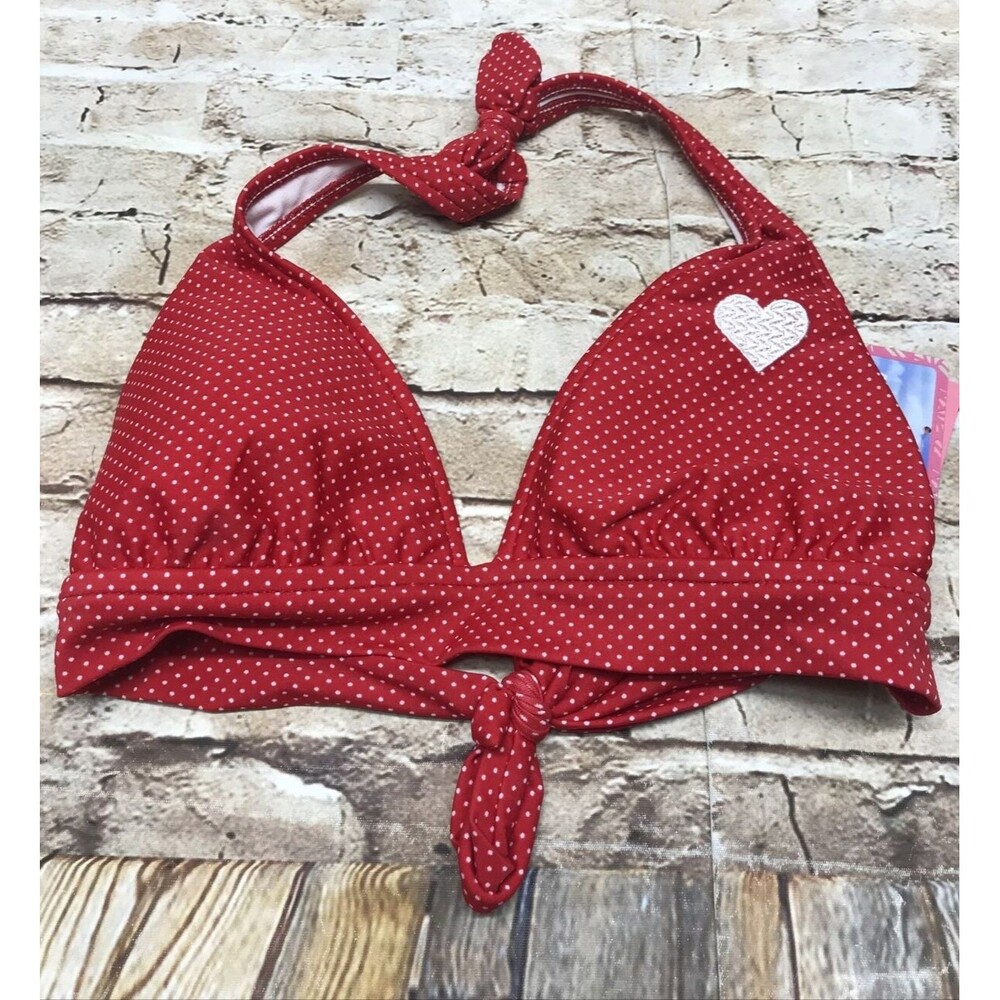 Arizona Womens Bikini Top Size L Red Polka Dots Summer Love Heart Embellishment